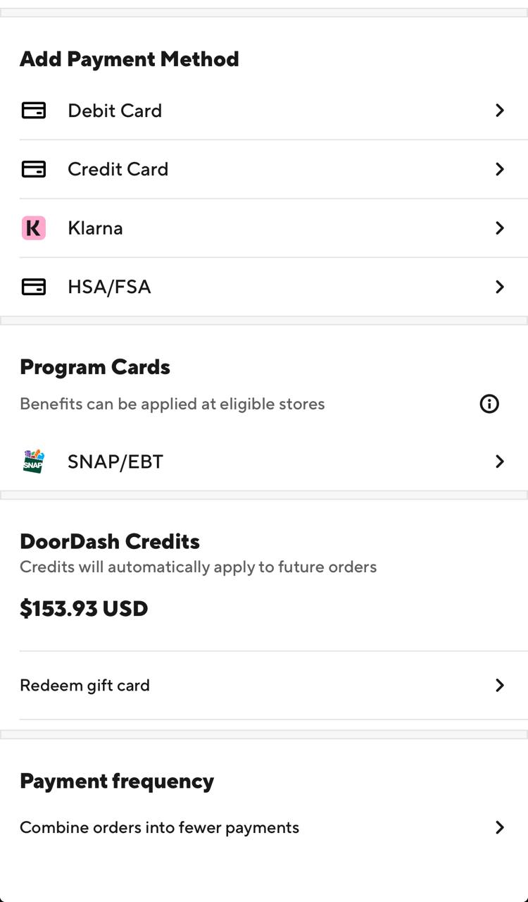 DoorDash credits redeemed